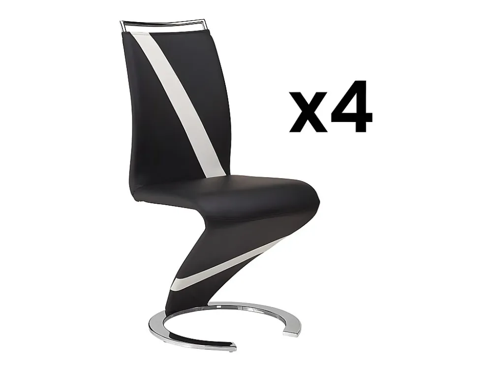 Set van 4 stoelen van kunstleer TWIZY - zwart met witte strepen