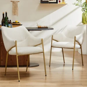 Chaise de salle à manger 2 pc, avec accoudoirs, tissu en peluche d'agneau, coussin de siège épais, 52.5x48x83.7cm beige