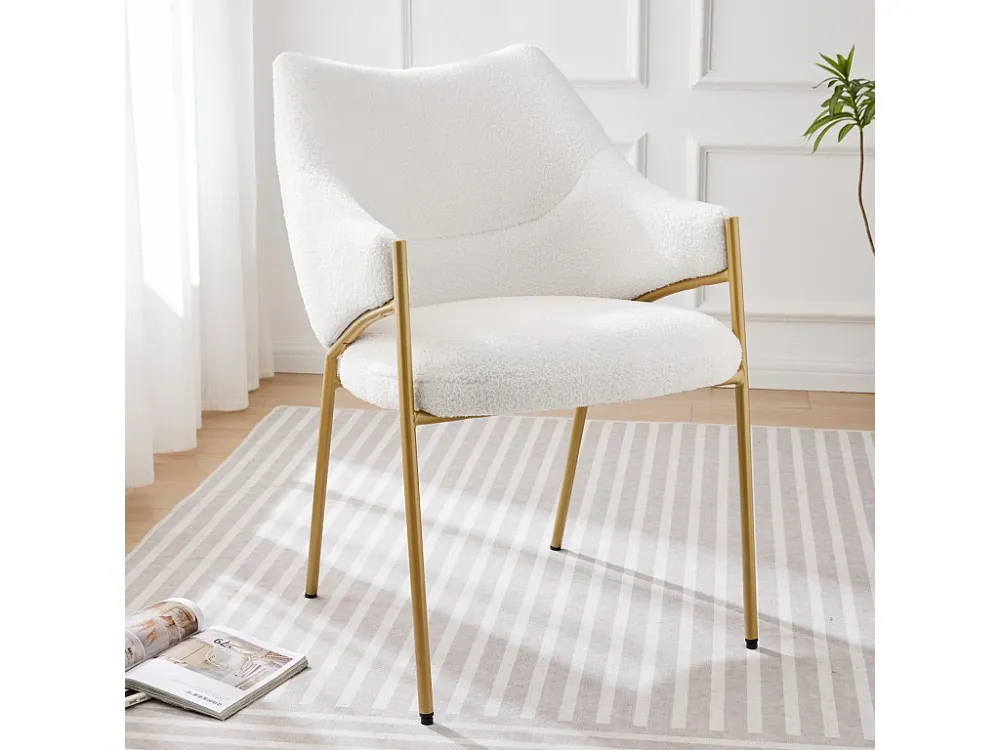 Chaise de salle à manger 2 pc, avec accoudoirs, tissu en peluche d'agneau, coussin de siège épais, 52.5x48x83.7cm beige