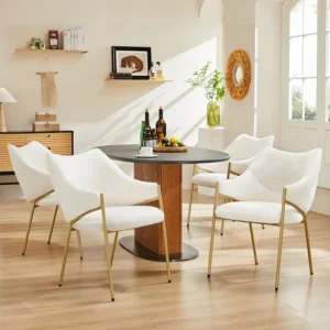 Chaise de salle à manger 4 pc, avec accoudoirs, tissu en peluche d'agneau, coussin de siège épais, 52.5x48x83.7cm beige