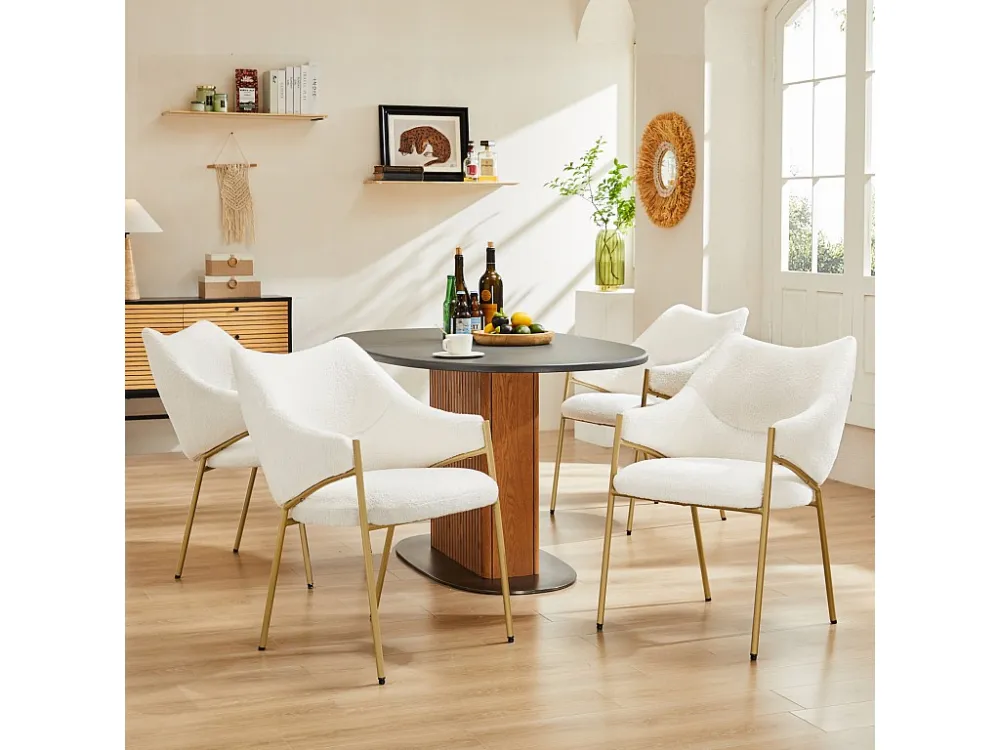 Chaise de salle à manger 4 pc, avec accoudoirs, tissu en peluche d'agneau, coussin de siège épais, 52.5x48x83.7cm beige