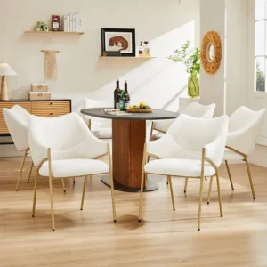 Chaise de salle à manger 6 pc, avec accoudoirs, tissu en peluche d'agneau, coussin de siège épais, 52.5x48x83.7cm beige