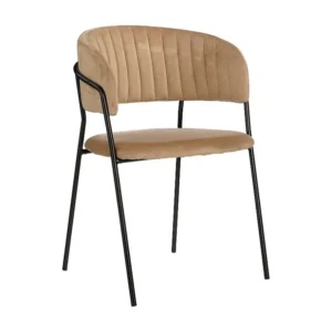 Eetkamerstoel van fluweel en metaal - 54 x 51 x 79 - Beige - MOONY
