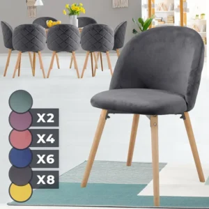Floraya - set 8 moderne fluwelen eetkamerstoelen - donkergrijs