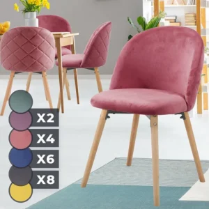 Floraya - set 4 moderne fluwelen eetkamerstoelen - roze