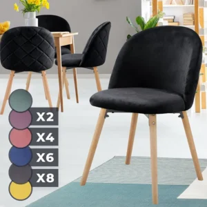 Floraya - set 4 moderne fluwelen eetkamerstoelen - zwart