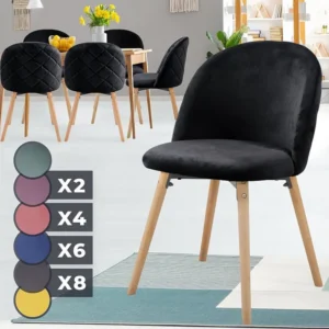 Floraya - set 6 moderne fluwelen eetkamerstoelen - zwart