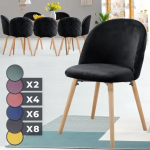 Floraya - set 8 moderne fluwelen eetkamerstoelen - zwart