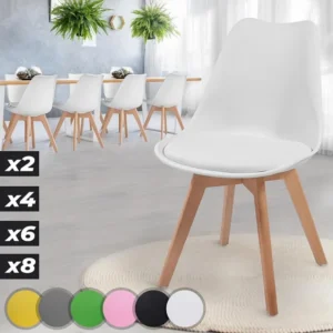 Floraya - Set 8 Scandinavische eetkamerstoelen met zitkussen - wit