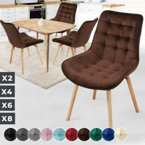 Floraya - set 4 trendy fluwelen eetkamerstoelen - bruin