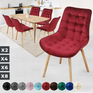 Floraya - set 6 trendy fluwelen eetkamerstoelen - rood