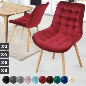 Floraya - set 2 trendy fluwelen eetkamerstoelen - rood