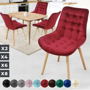 Floraya - set 4 trendy fluwelen eetkamerstoelen - rood