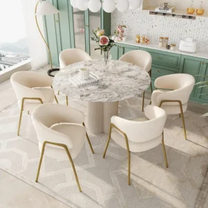 Lot de 6 chaise de salle à manger moderne en velours d'agneau Spraygold avec finition dorée (1 pc), avec pieds dorés...