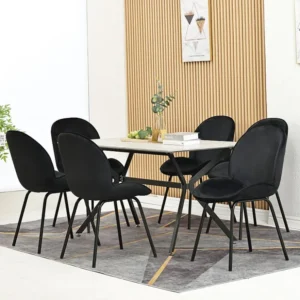 Lot de 6 chaises de salle à manger - dossier rond, assise en velours, structure en métal, pied en doré - pour cuisine, sal...