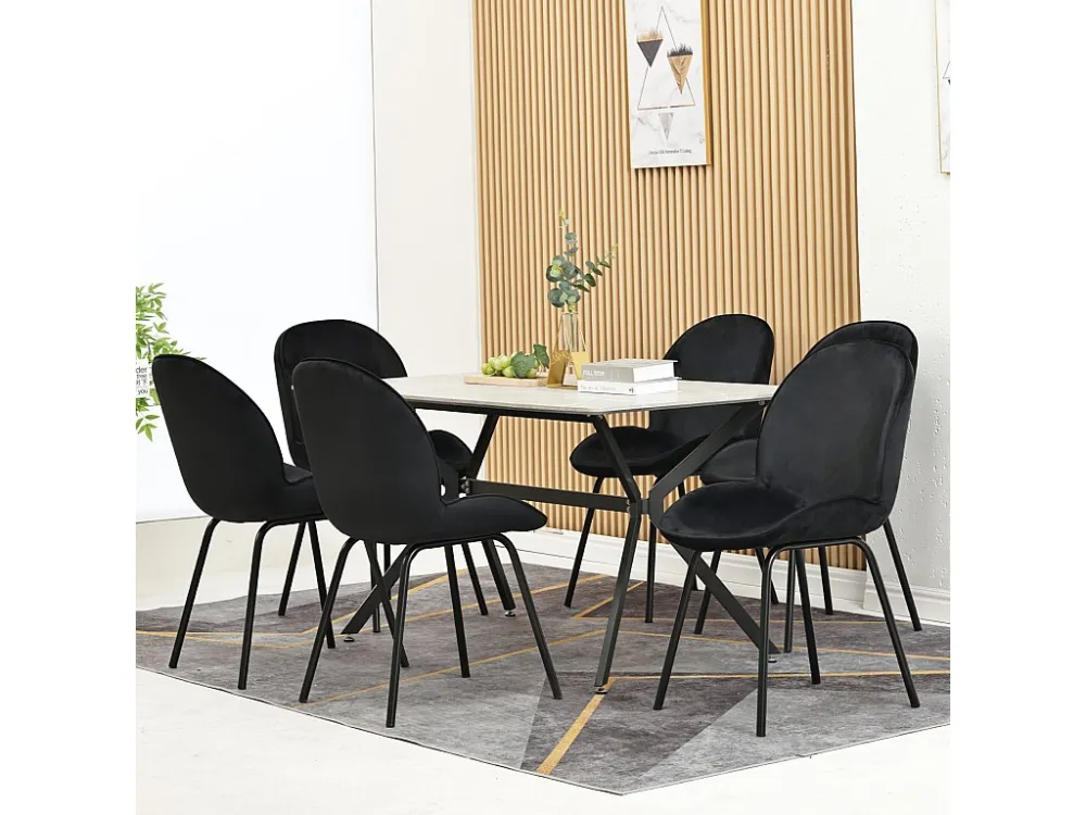 Lot de 6 chaises de salle à manger - dossier rond, assise en velours, structure en métal, pied en doré - pour cuisine, sal...