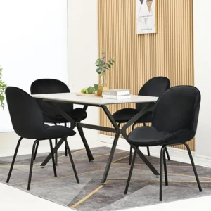 Lot de 4 chaises de salle à manger - dossier rond, assise en velours, structure en métal, pied en doré - pour cuisine, sal...