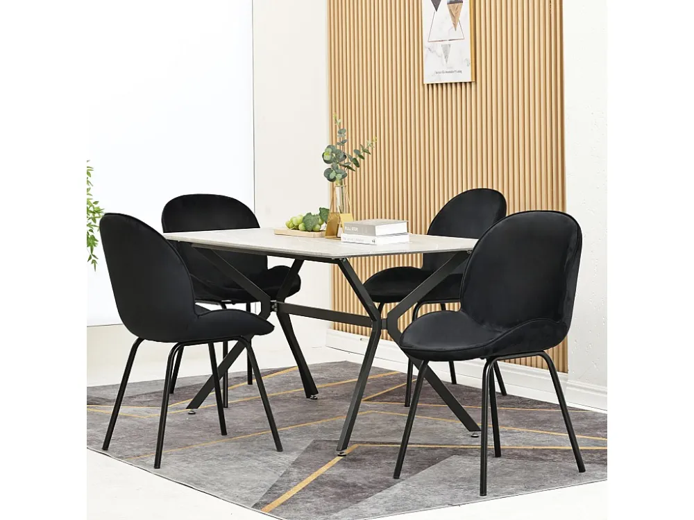 Lot de 4 chaises de salle à manger - dossier rond, assise en velours, structure en métal, pied en doré - pour cuisine, sal...