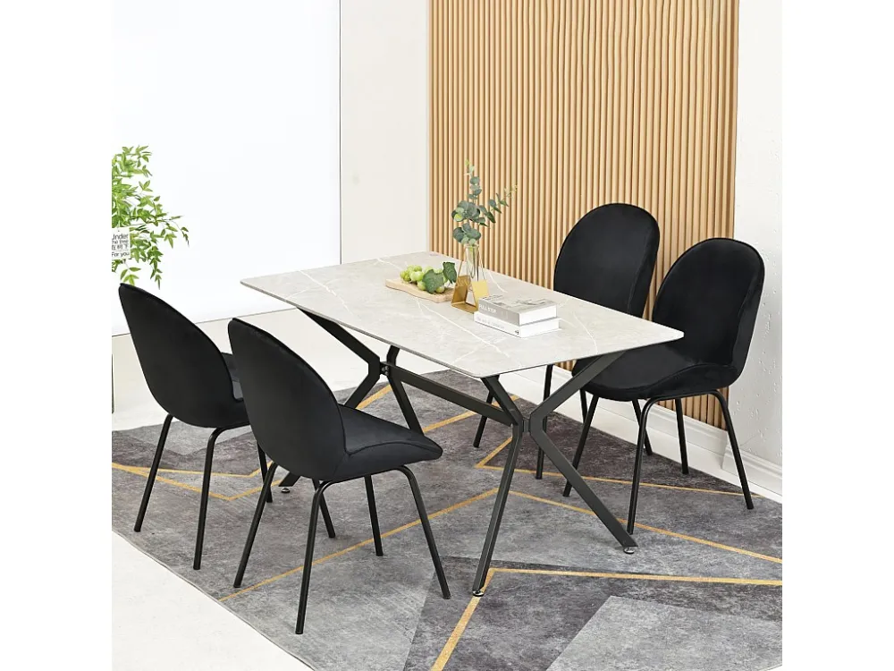 Lot de 4 chaises de salle à manger - dossier rond, assise en velours, structure en métal, pied en doré - pour cuisine, sal...