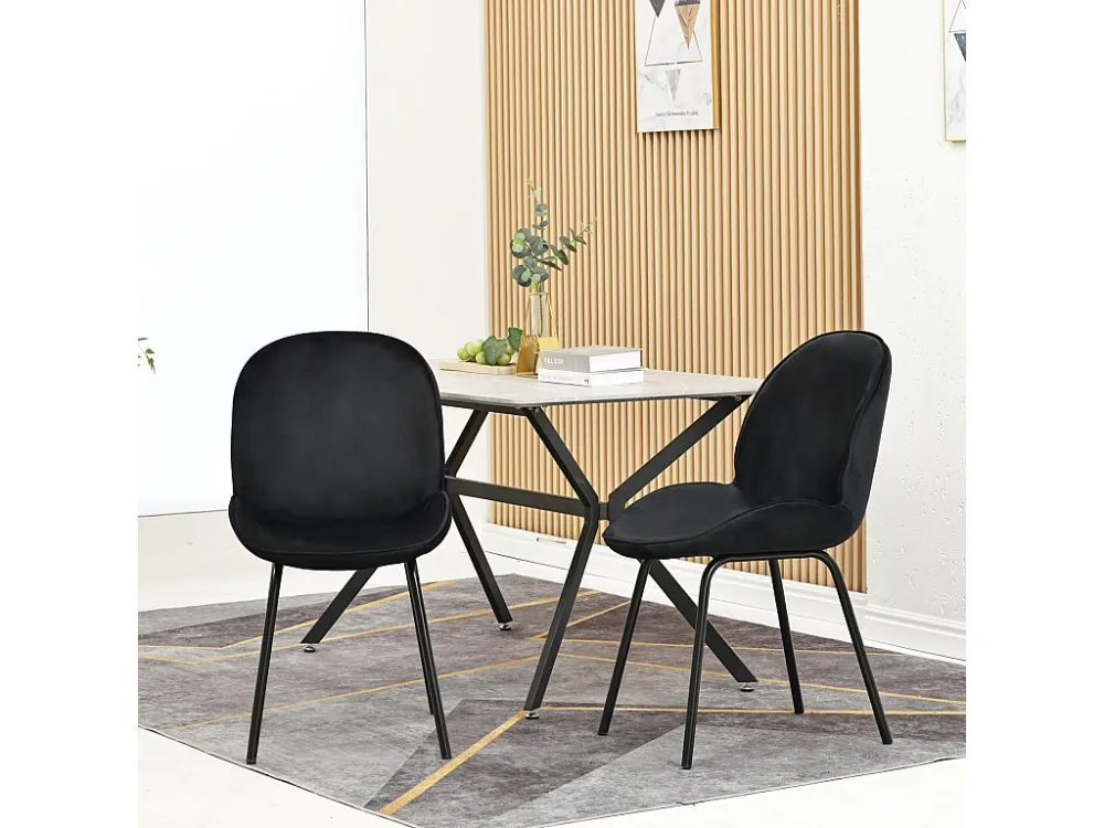 Lot de 2 chaises de salle à manger - dossier rond, assise en velours, structure en métal, pied en doré - pour cuisine, sal...
