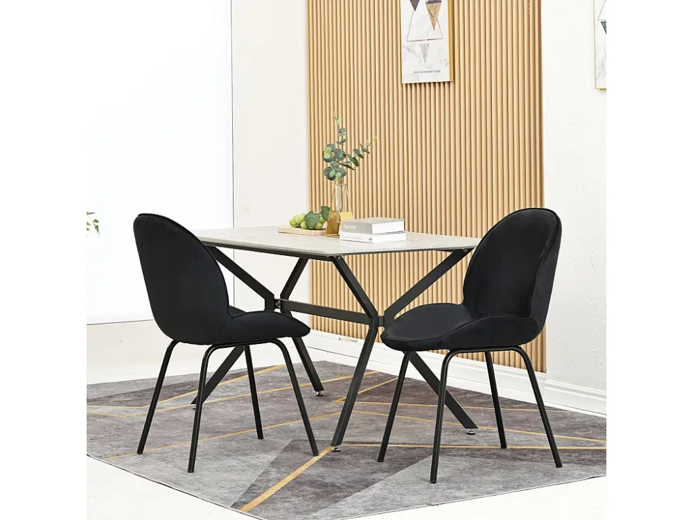 Lot de 2 chaises de salle à manger - dossier rond, assise en velours, structure en métal, pied en doré - pour cuisine, sal...