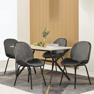 Lot de 4 chaises de salle à manger - dossier rond, assise en velours, structure en métal, pied en doré - pour cuisine, sal...