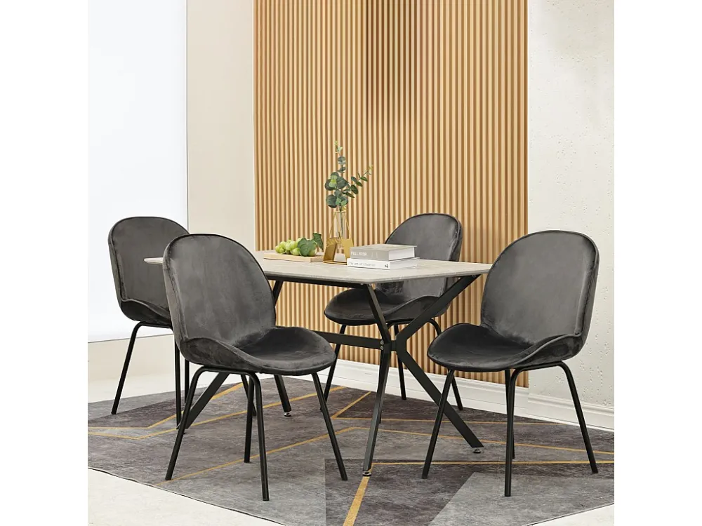 Lot de 4 chaises de salle à manger - dossier rond, assise en velours, structure en métal, pied en doré - pour cuisine, sal...