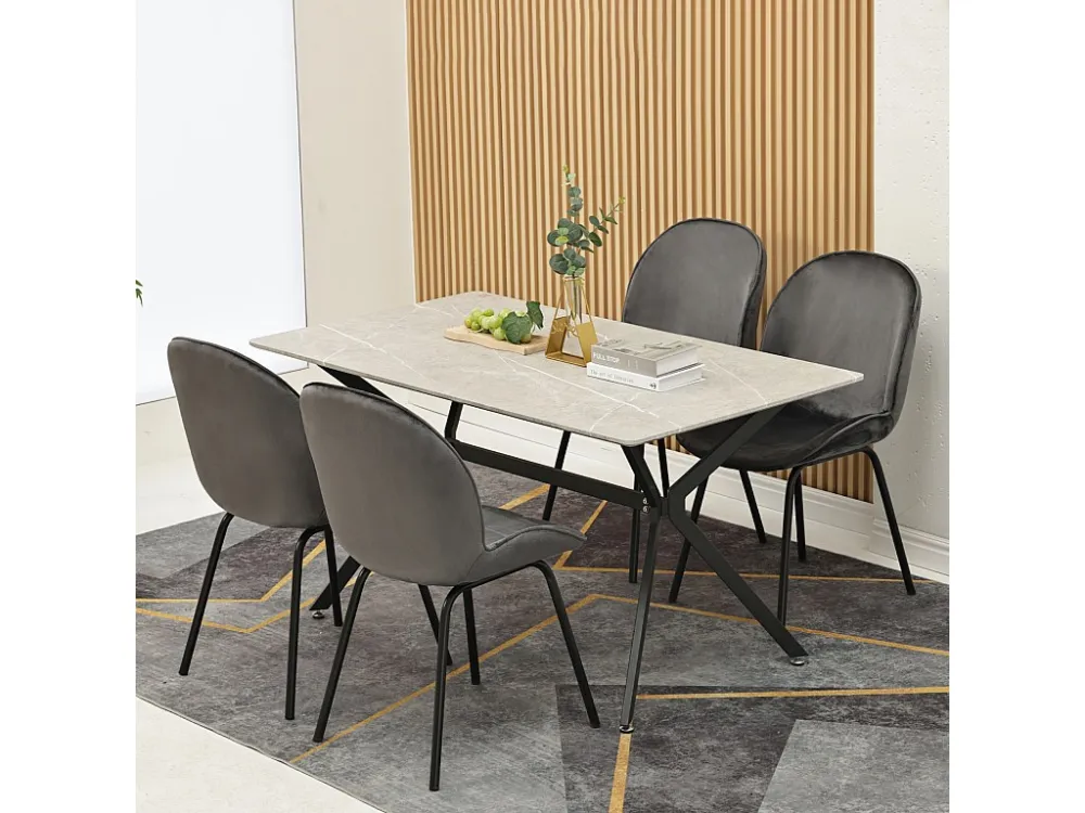Lot de 4 chaises de salle à manger - dossier rond, assise en velours, structure en métal, pied en doré - pour cuisine, sal...