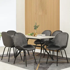 Lot de 6 chaises de salle à manger - dossier rond, assise en velours, structure en métal, pied en doré - pour cuisine, sal...