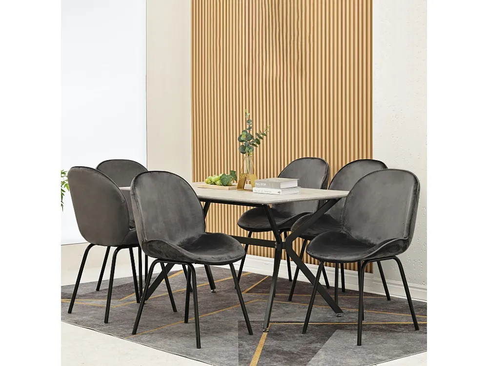 Lot de 6 chaises de salle à manger - dossier rond, assise en velours, structure en métal, pied en doré - pour cuisine, sal...
