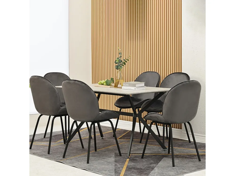 Lot de 6 chaises de salle à manger - dossier rond, assise en velours, structure en métal, pied en doré - pour cuisine, sal...