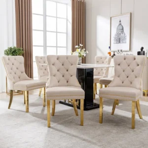 Lot de 6 chaises de salle à manger, haise rembourrée avec garniture en tête de clou, pieds de support en acier inoxydable...