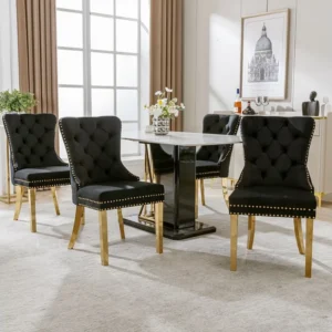 Lot de 4 chaises de salle à manger, haise rembourrée avec garniture en tête de clou, pieds de support en acier inoxydable...
