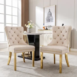 Lot de 2 chaises de salle à manger, haise rembourrée avec garniture en tête de clou, pieds de support en acier inoxydable...