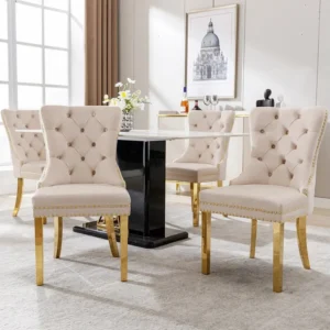 Lot de 4 chaises de salle à manger, haise rembourrée avec garniture en tête de clou, pieds de support en acier inoxydable...