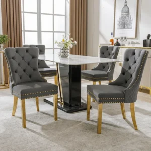 Lot de 4 chaises de salle à manger, haise rembourrée avec garniture en tête de clou, pieds de support en acier inoxydable...