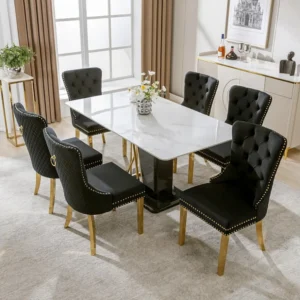 Lot de 6 chaises de salle à manger, haise rembourrée avec garniture en tête de clou, pieds de support en acier inoxydable...