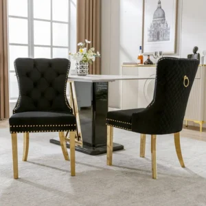 Lot de 2 chaises de salle à manger, haise rembourrée avec garniture en tête de clou, pieds de support en acier inoxydable...