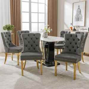 Lot de 6 chaises de salle à manger, haise rembourrée avec garniture en tête de clou, pieds de support en acier inoxydable...