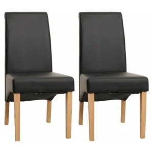 Cesena eetkamerstoel (set van 2), mat imitatieleer, zwart, lichtgekleurde poten MCW