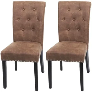 Chesterfield II eetkamerstoel (set van 2), stof/textiel bruin, donkere poten MCW