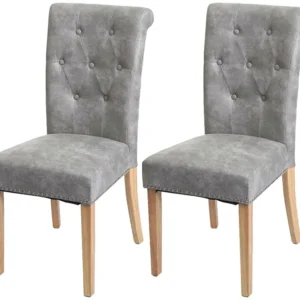 Chesterfield II eetkamerstoel (set van 2), stof/textiel lichtgrijs, lichte poten MCW