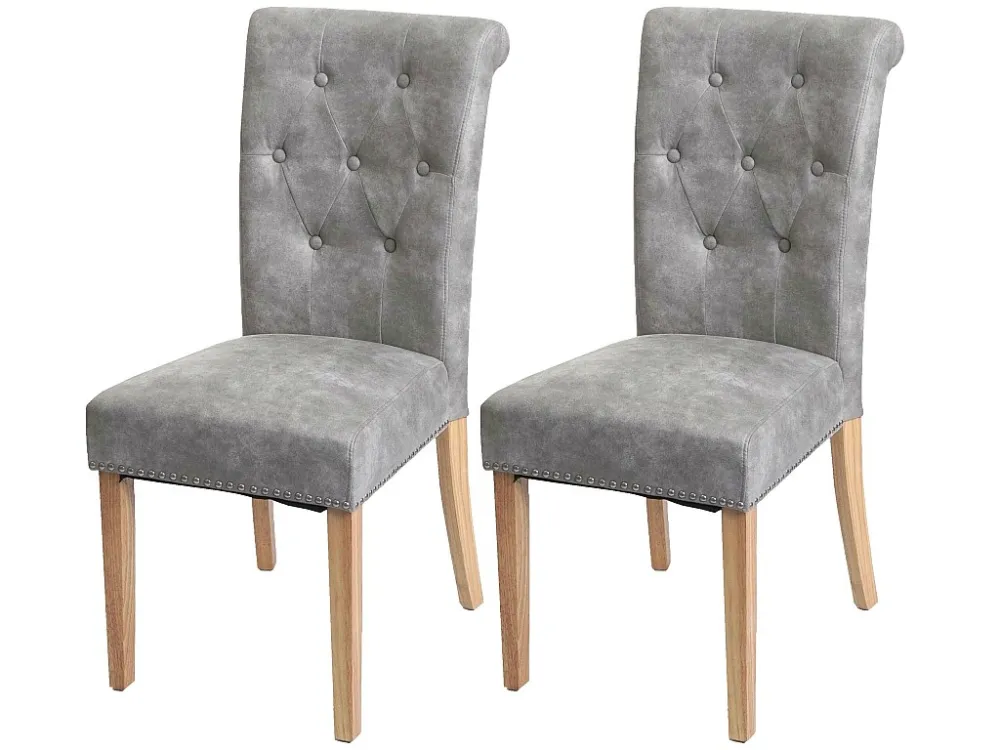 Chesterfield II eetkamerstoel (set van 2), stof/textiel lichtgrijs, lichte poten MCW