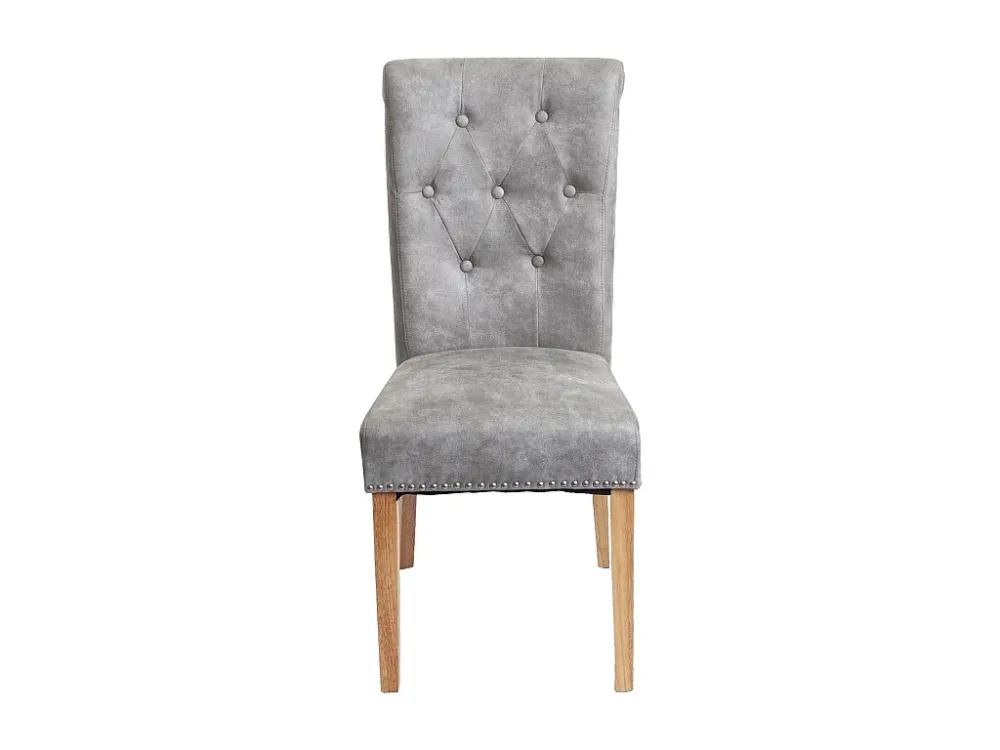 Chesterfield II eetkamerstoel (set van 2), stof/textiel lichtgrijs, lichte poten MCW