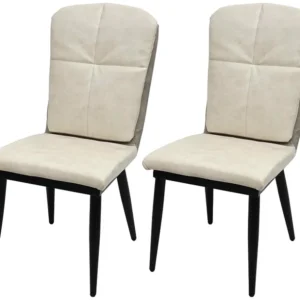 Eetkamerstoel MCW-G42 (set van 2), kunstleer, crème-grijs