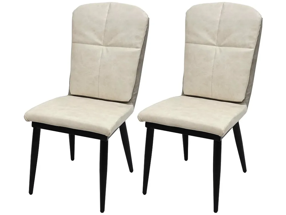 Eetkamerstoel MCW-G42 (set van 2), kunstleer, crème-grijs
