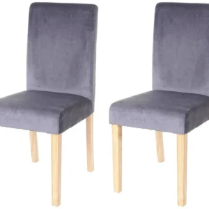 Littau fluwelen eetkamerstoel (set van 2), grijs, lichte poten MCW