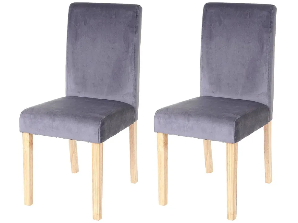 Littau fluwelen eetkamerstoel (set van 2), grijs, lichte poten MCW