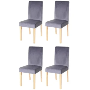 Littau fluwelen eetkamerstoel (set van 4), grijs, lichte poten MCW