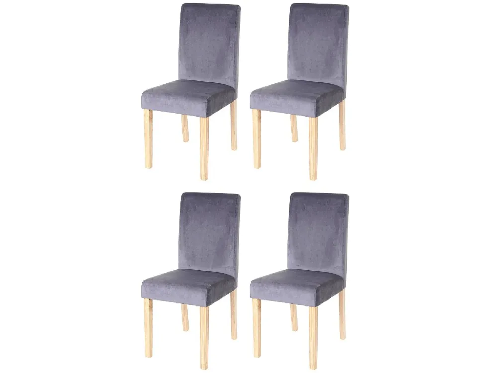 Littau fluwelen eetkamerstoel (set van 4), grijs, lichte poten MCW